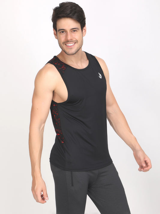 BLACK RED PRINTED RUNNING VEST