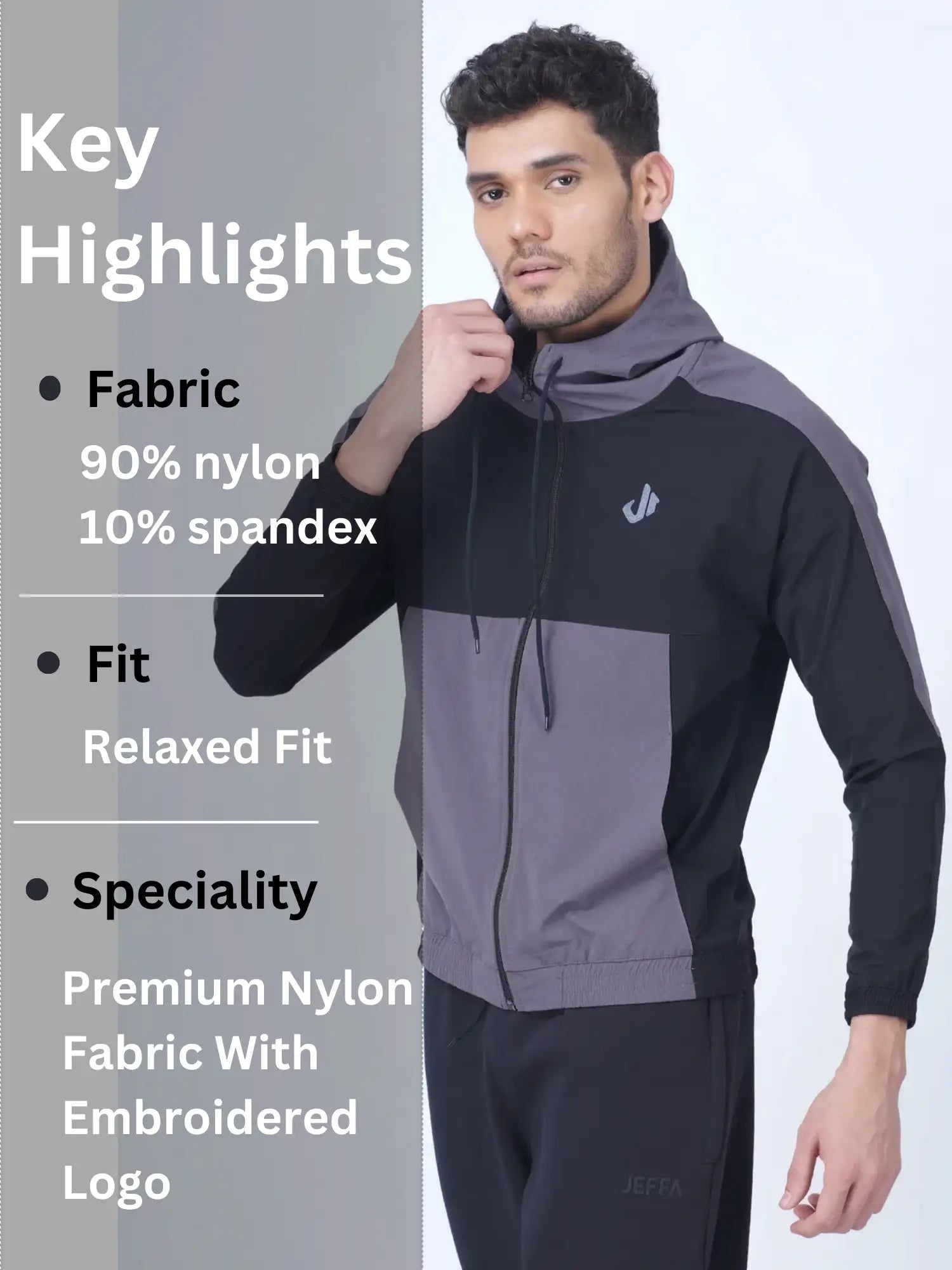 Black Colour Blocked Sports Jacket Hoodie