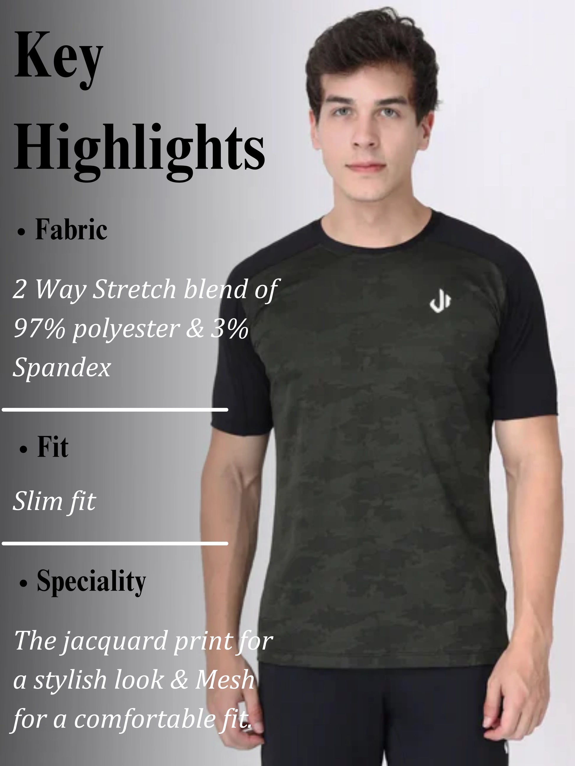 Jeffa Camouflage Jacquard T-shirt in Olive Details