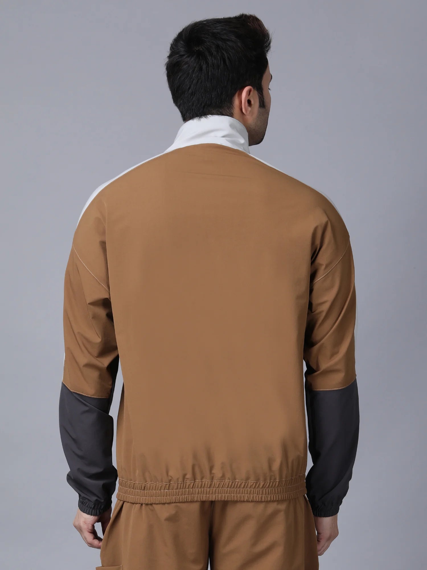 Tan Colour Blocked Nylon Jacket