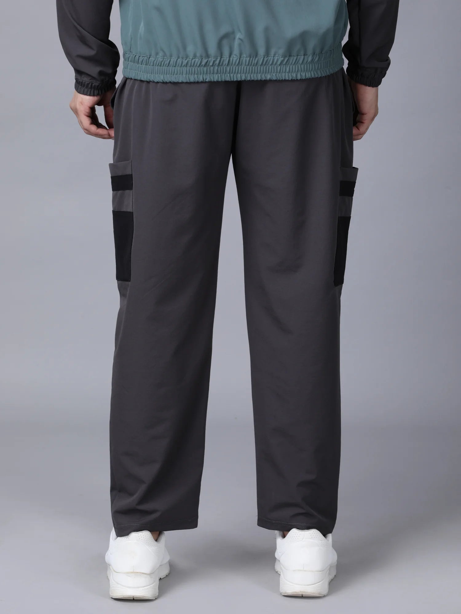 Grey Colour Blocked Nylon Track Pants