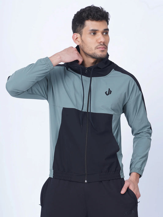 Colour Blocked Sports Jacket Hoodie (Olive)