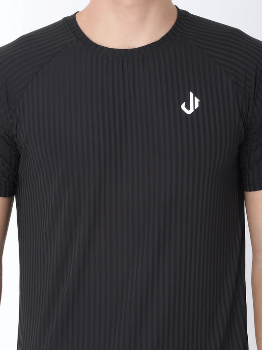 Close-Up View of Jeffa Fit Fusion Nylon T-Shirt - Black
