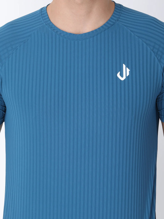 Close-Up View of Jeffa Fit Fusion Nylon T-Shirt - Blue