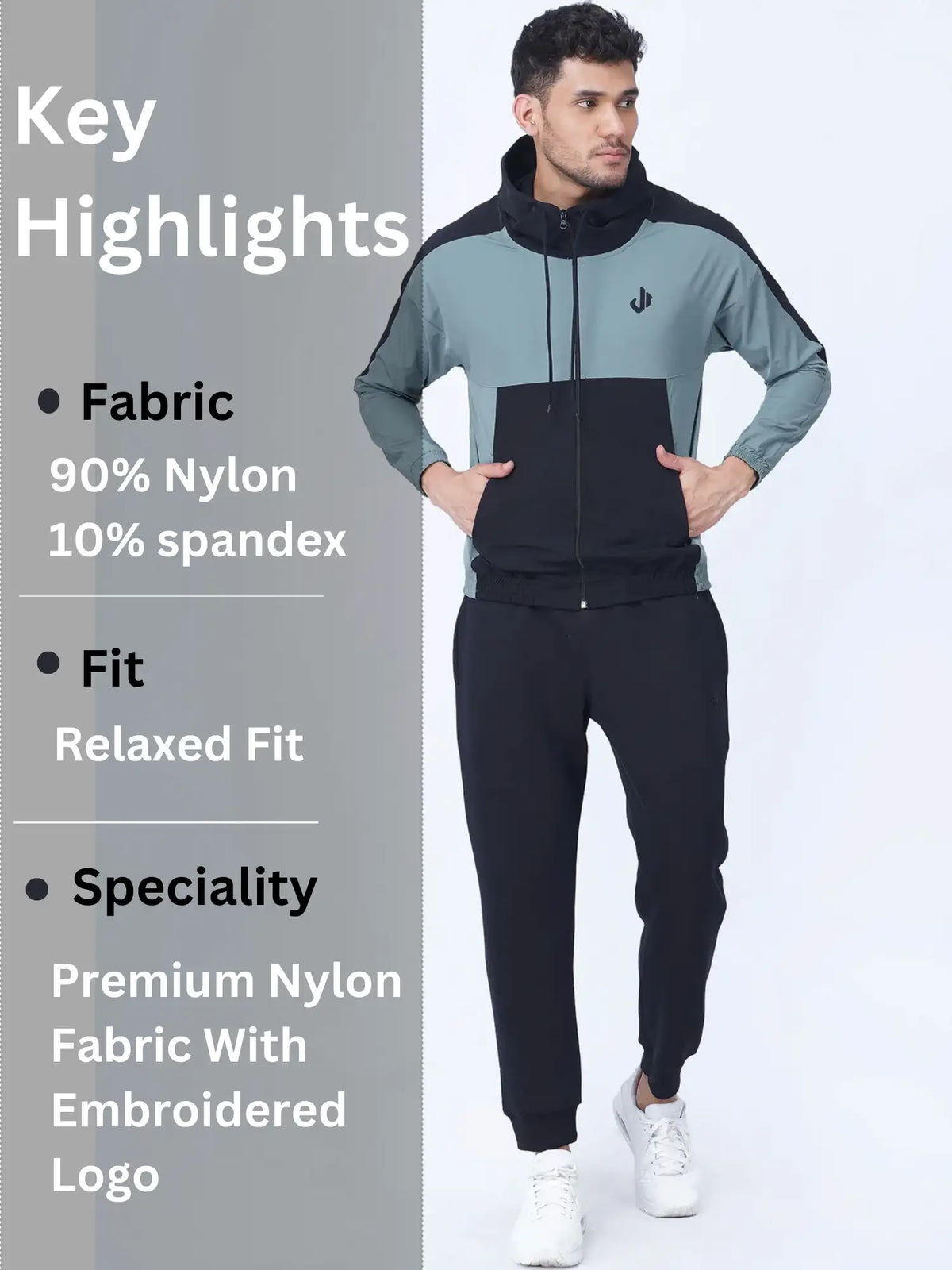 Colour Blocked Sports Jacket Hoodie (Olive)