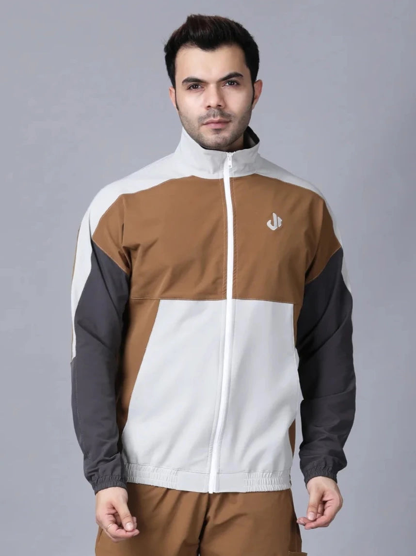 Tan Colour Blocked Nylon Jacket