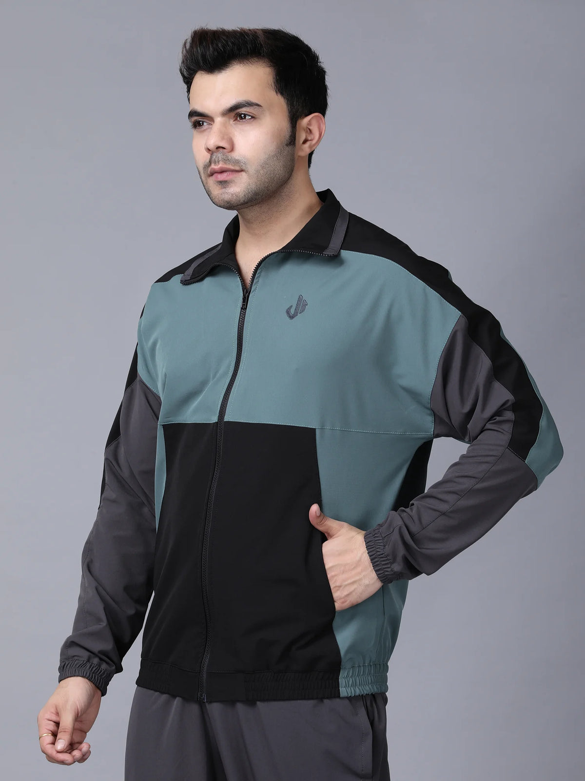 Olive Colour Blocked Nylon Jacket