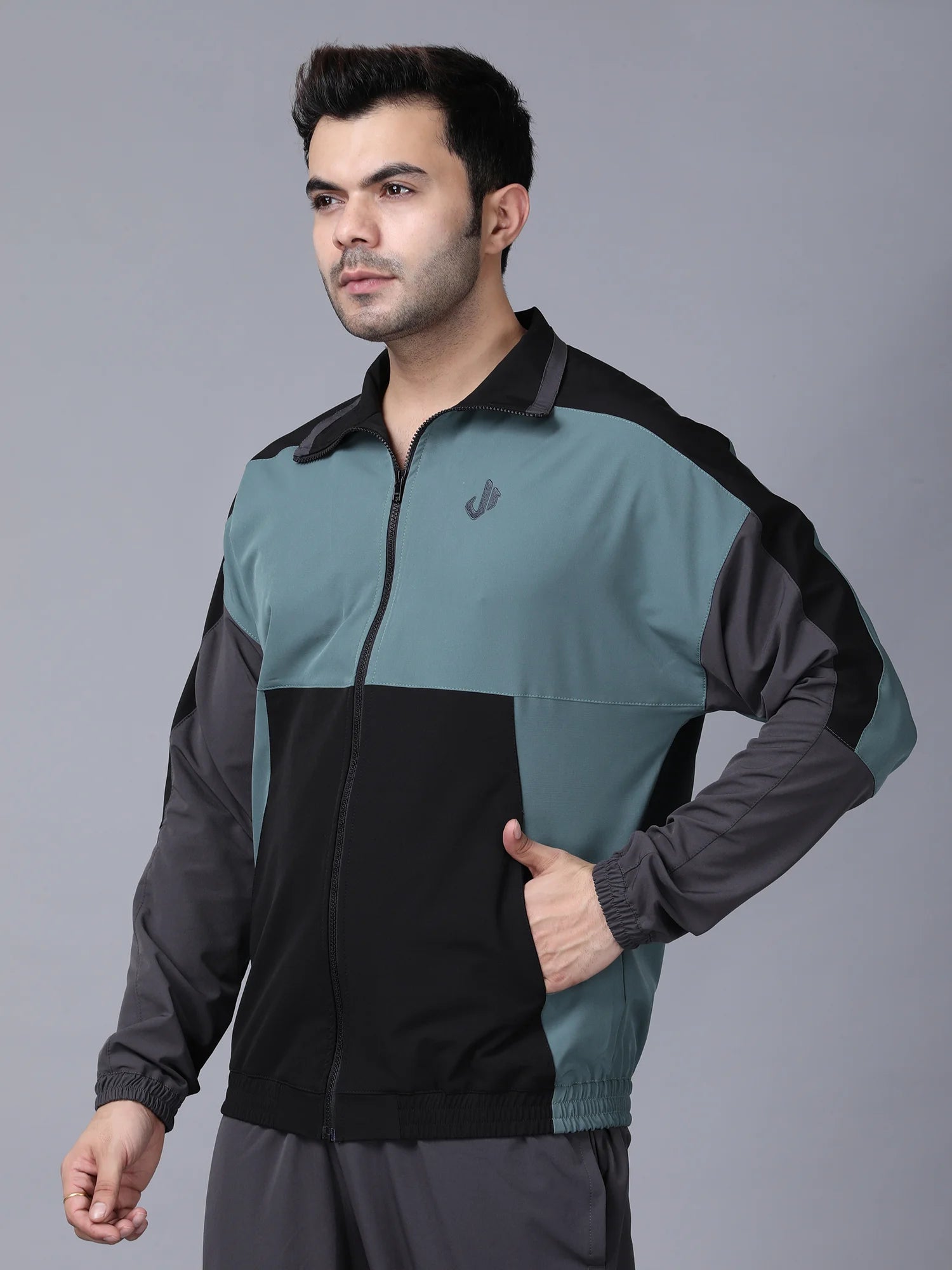 Olive Colour Blocked Nylon Jacket