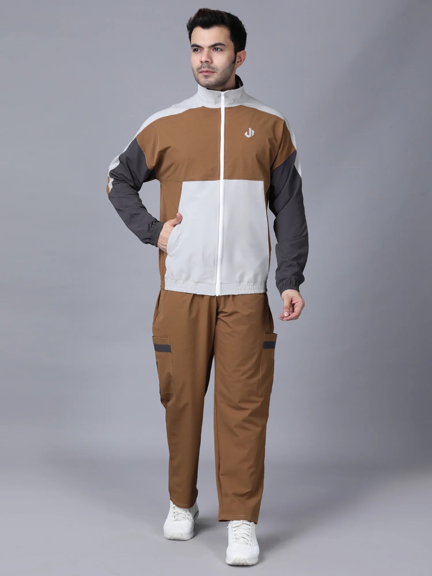 Tan Colour Blocked Nylon Jacket