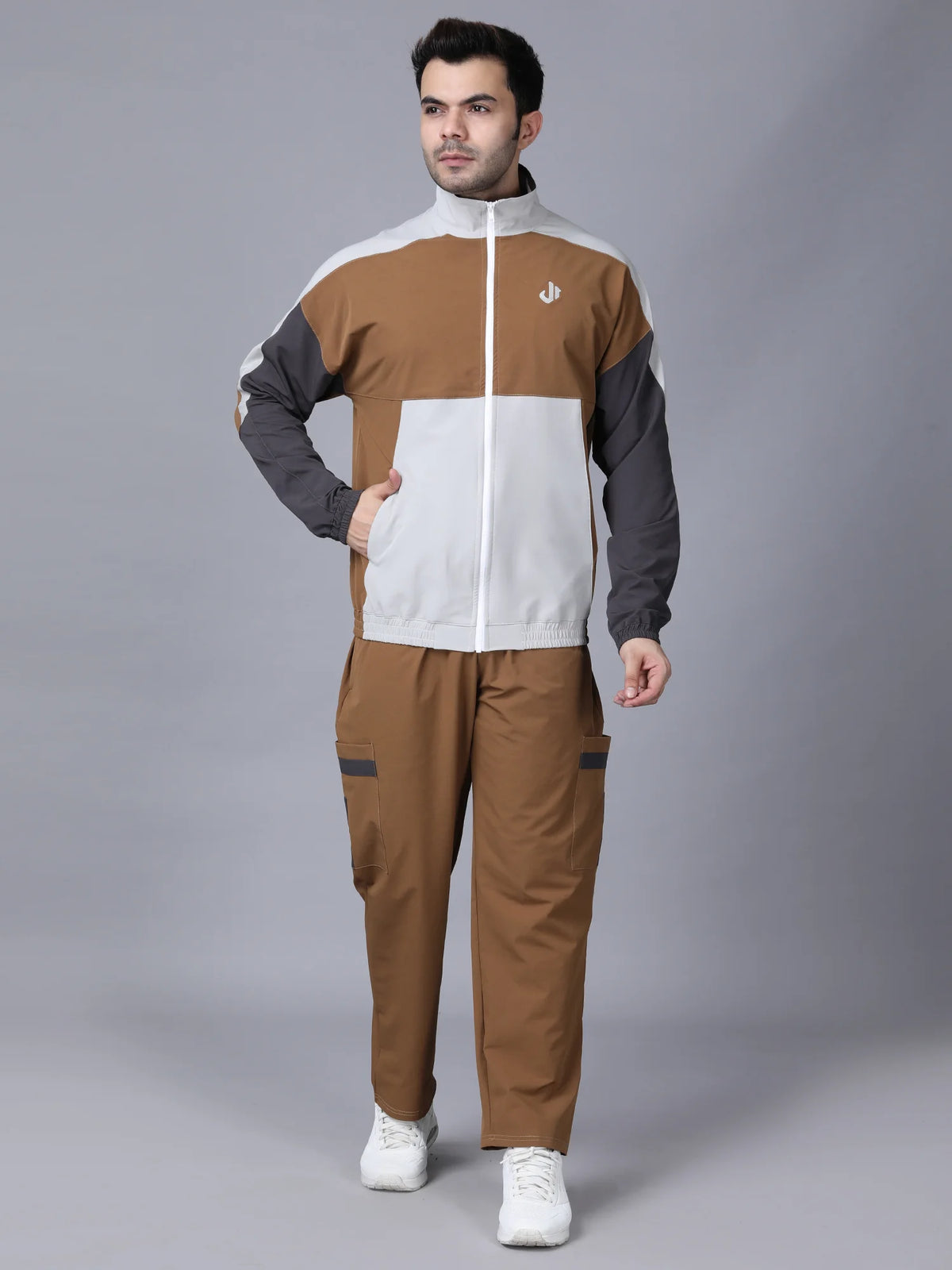 Tan Colour Blocked Nylon Jacket