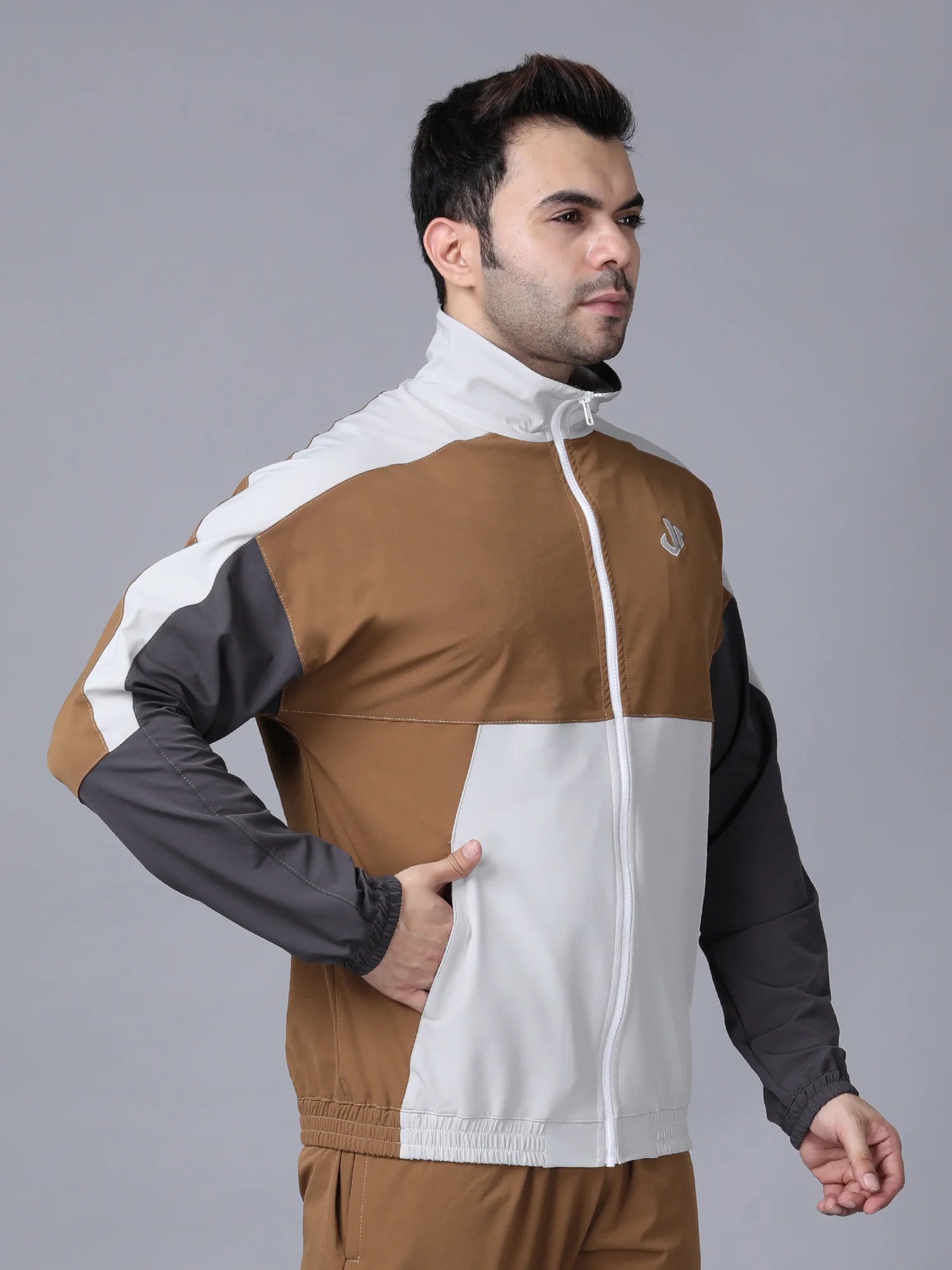 Tan Colour Blocked Nylon Jacket