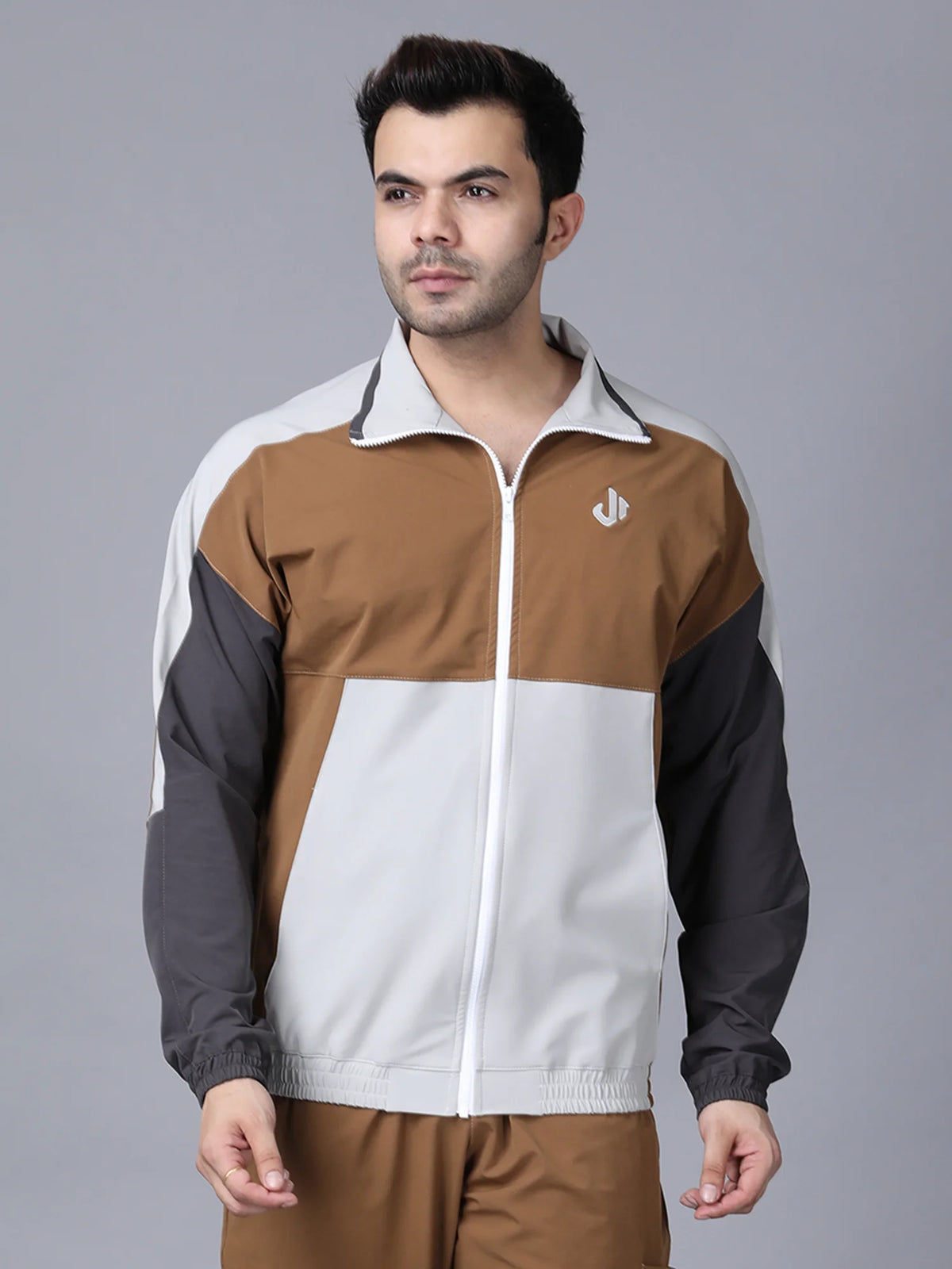 Tan Colour Blocked Nylon Jacket
