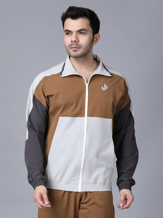Tan Colour Blocked Nylon Jacket