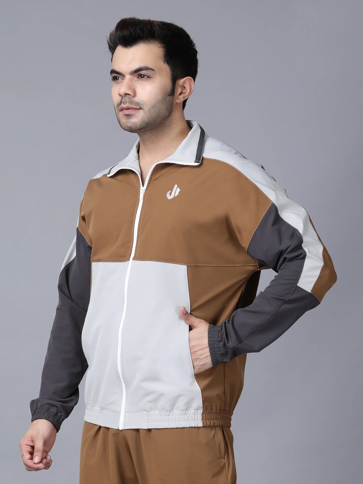 Tan Colour Blocked Nylon Jacket
