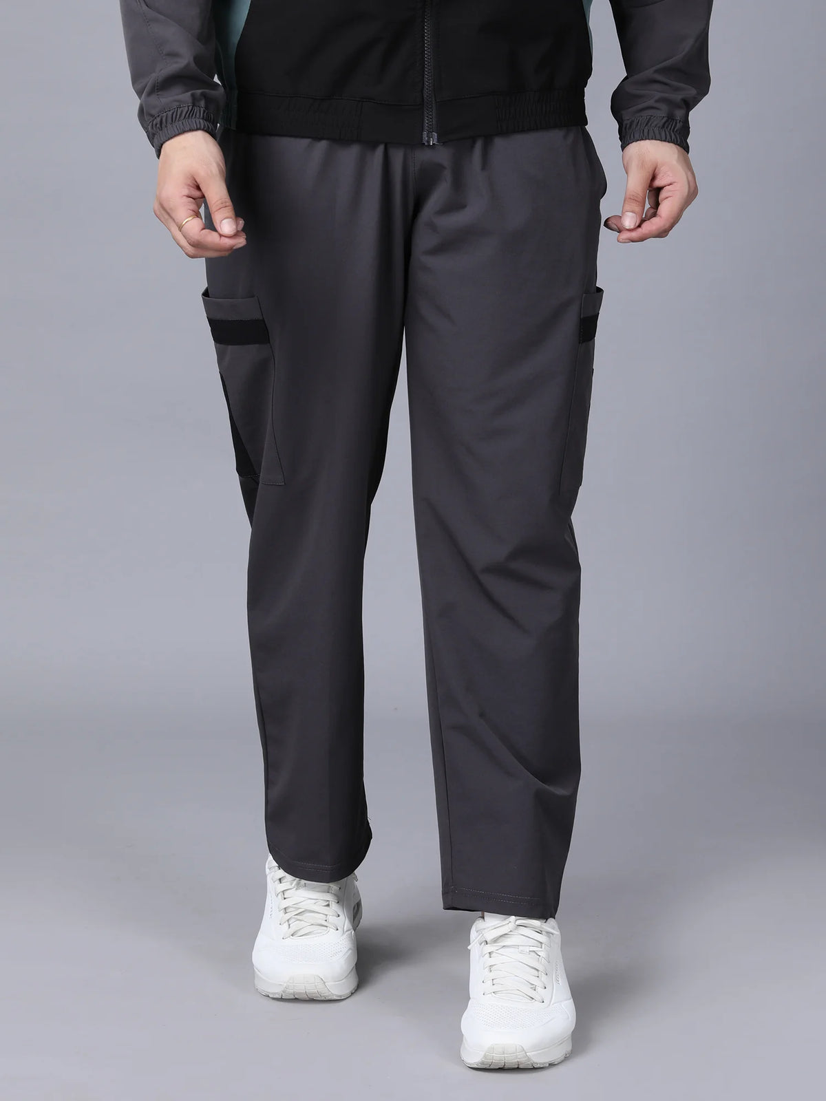 Grey Colour Blocked Nylon Track Pants