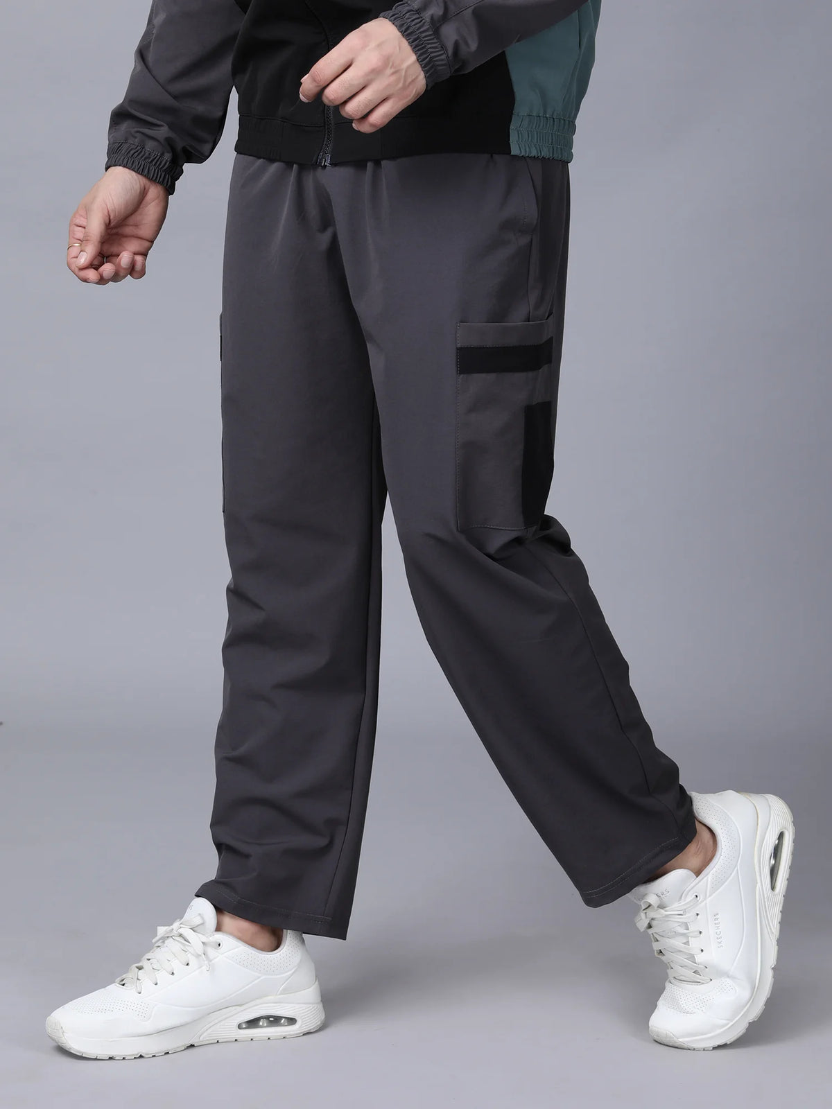 Grey Colour Blocked Nylon Track Pants