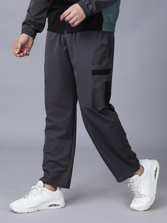 Grey Colour Blocked Nylon Track Pants