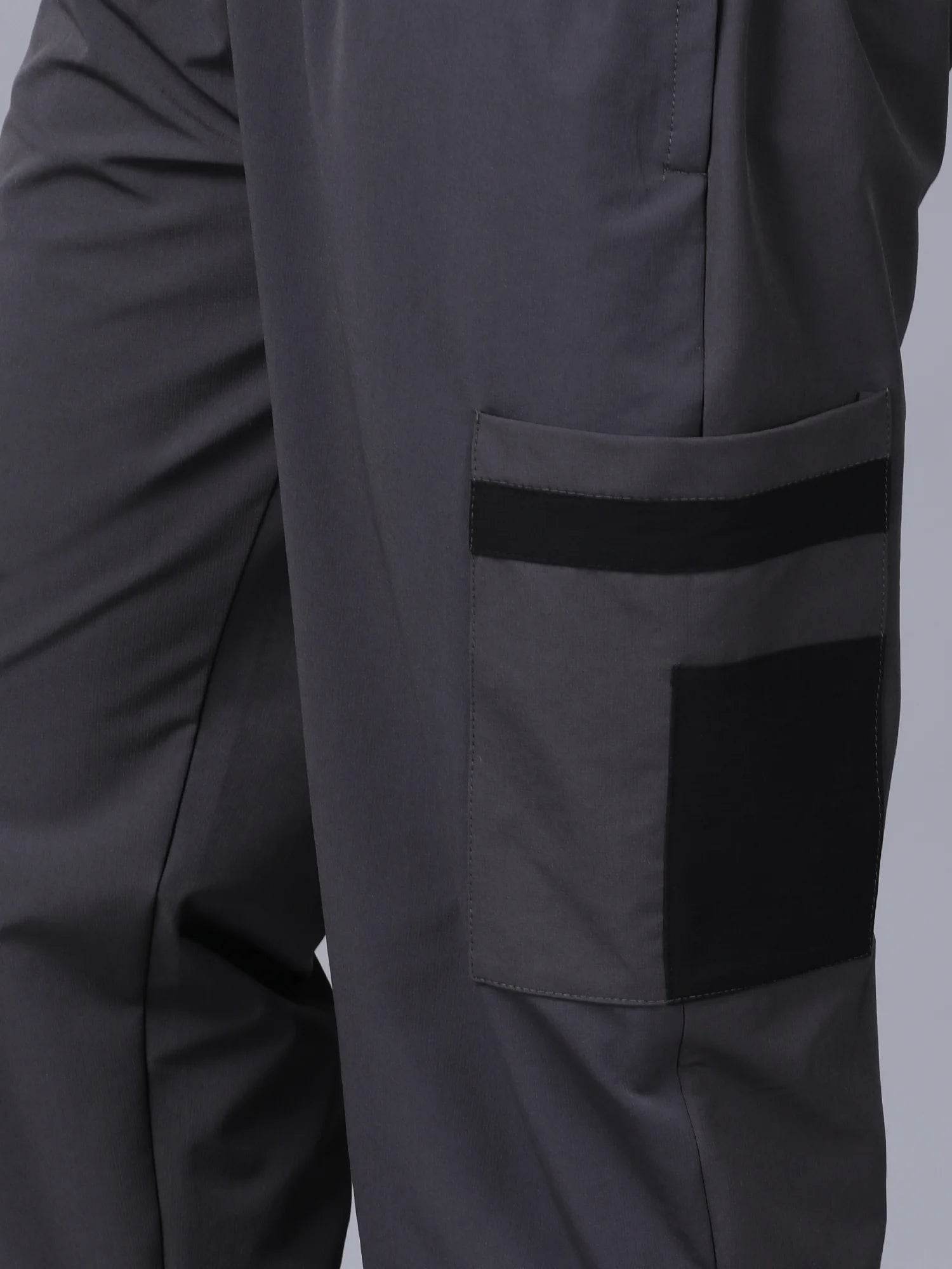 Grey Colour Blocked Nylon Track Pants