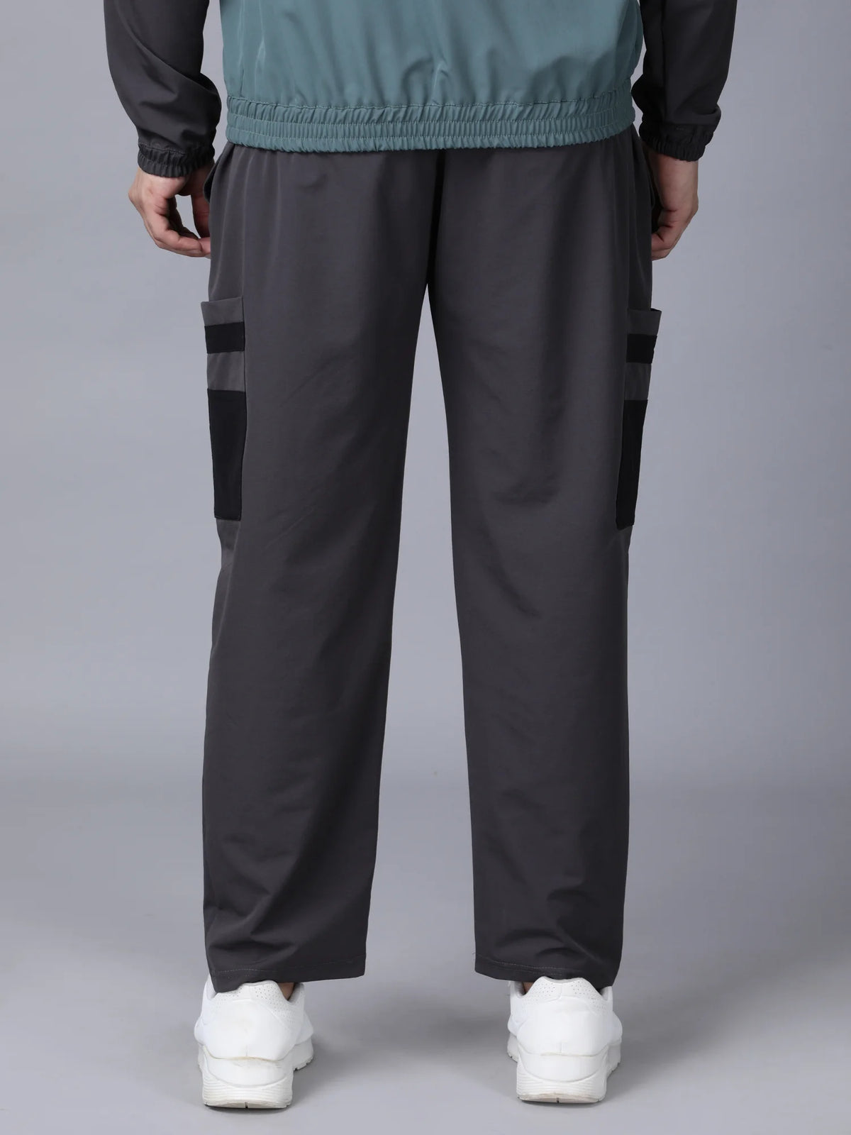 Grey Colour Blocked Nylon Track Pants