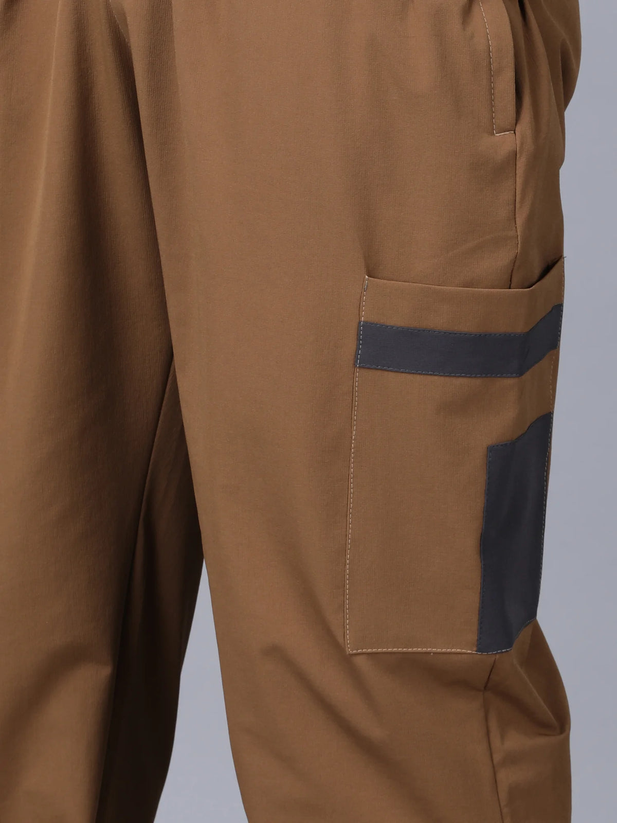 Tan Colour Blocked Nylon Track Pants