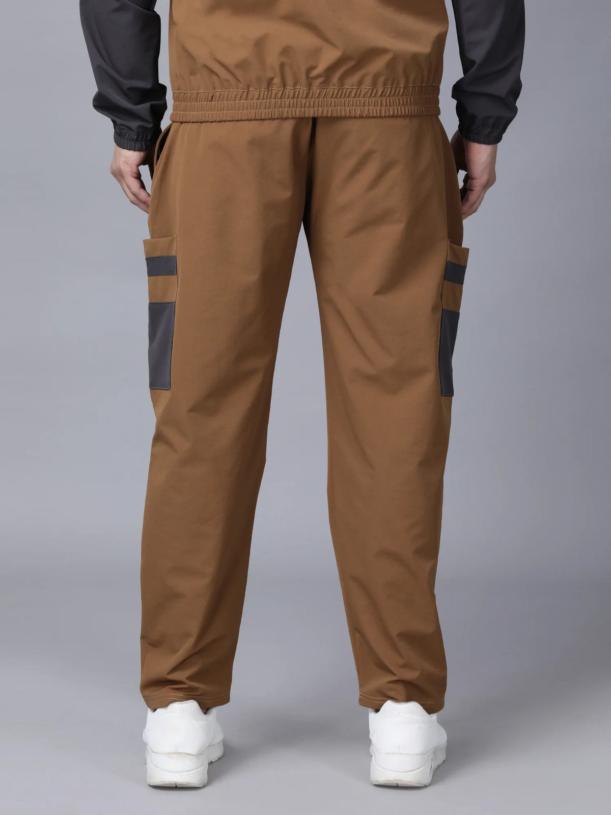 Tan Colour Blocked Nylon Track Pants