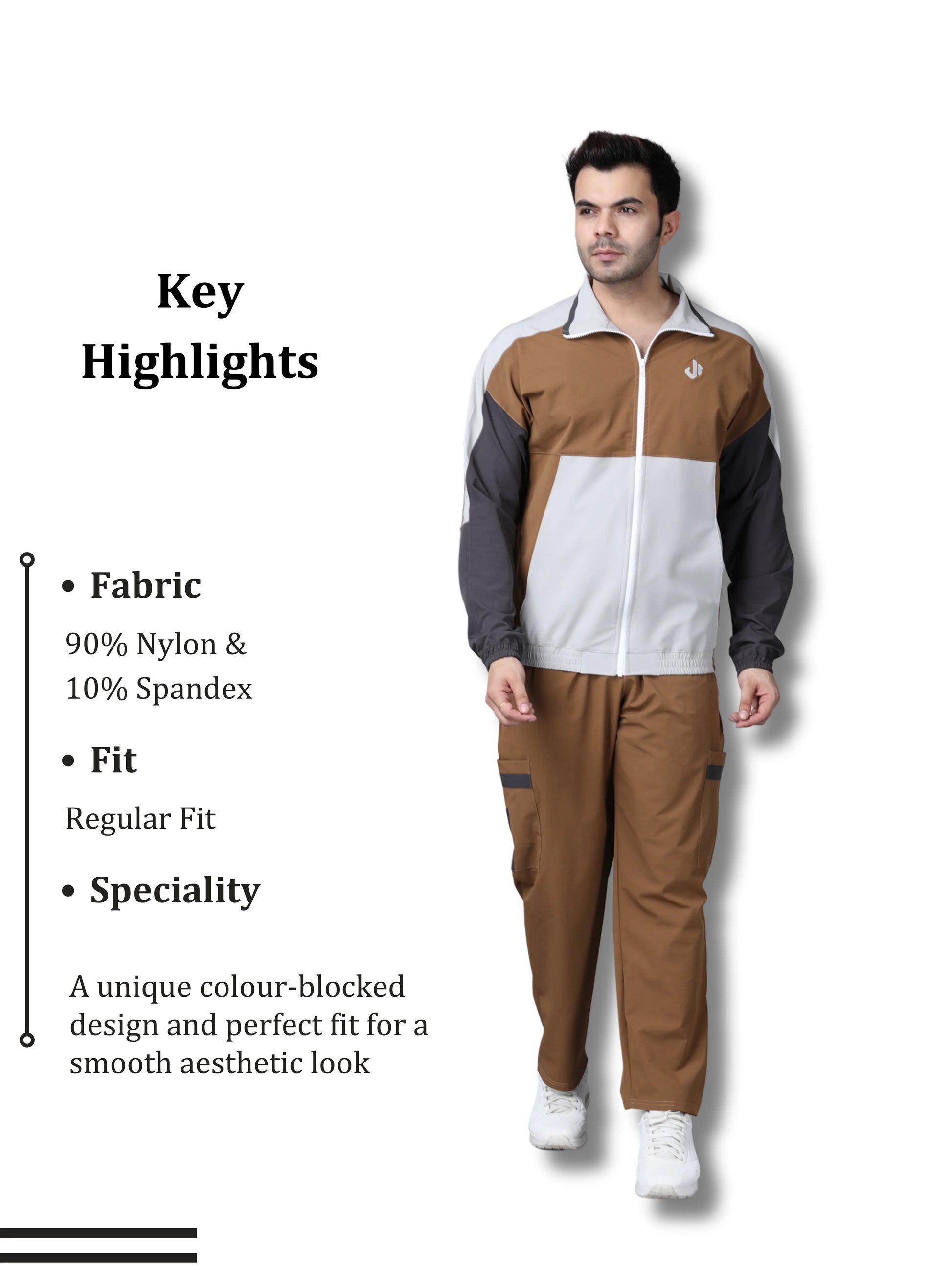 Colour Blocked Nylon Jacket Tan Details