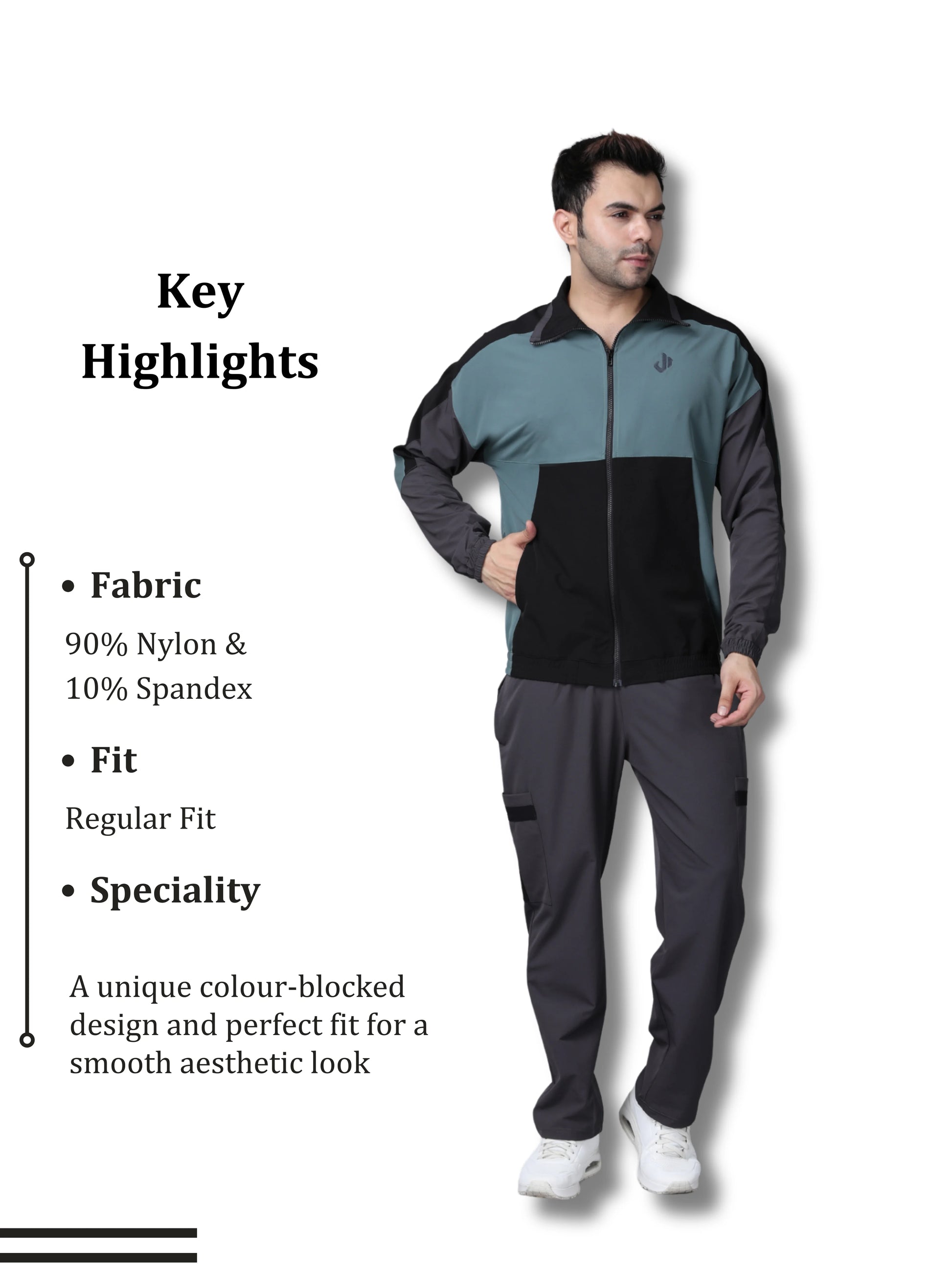 Grey Colour Blocked Nylon Track Pants