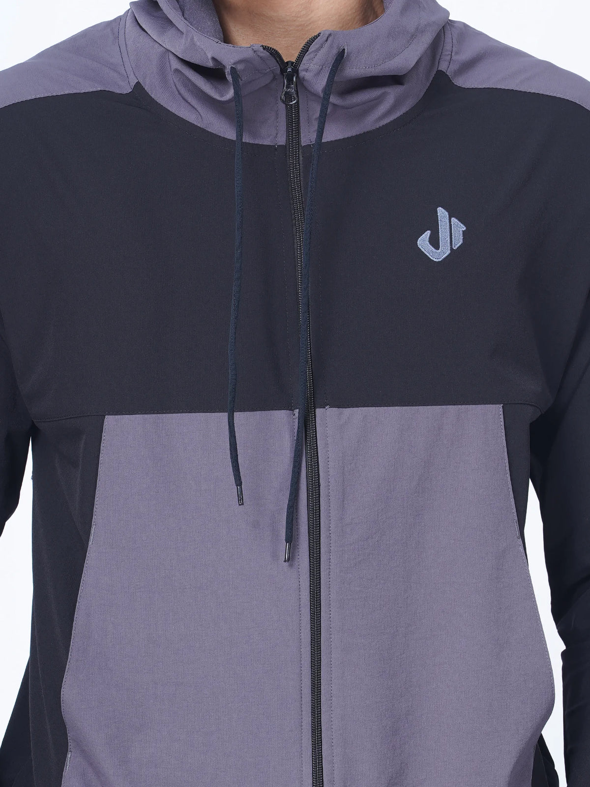Black Colour Blocked Sports Jacket Hoodie