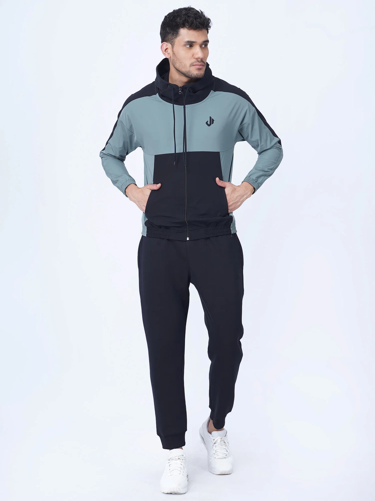 Colour Blocked Sports Jacket Hoodie (Olive)
