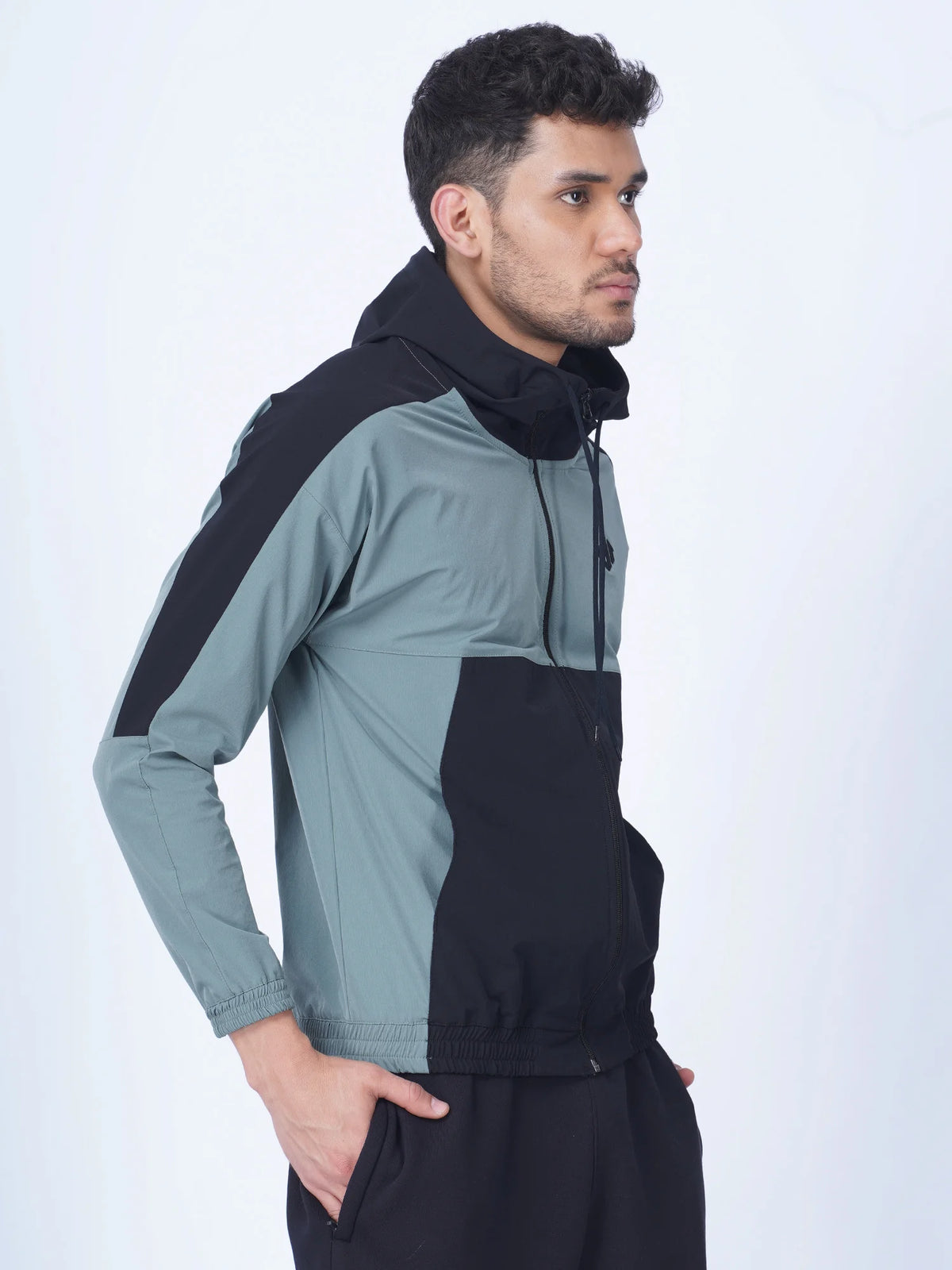 Colour Blocked Sports Jacket Hoodie (Olive)