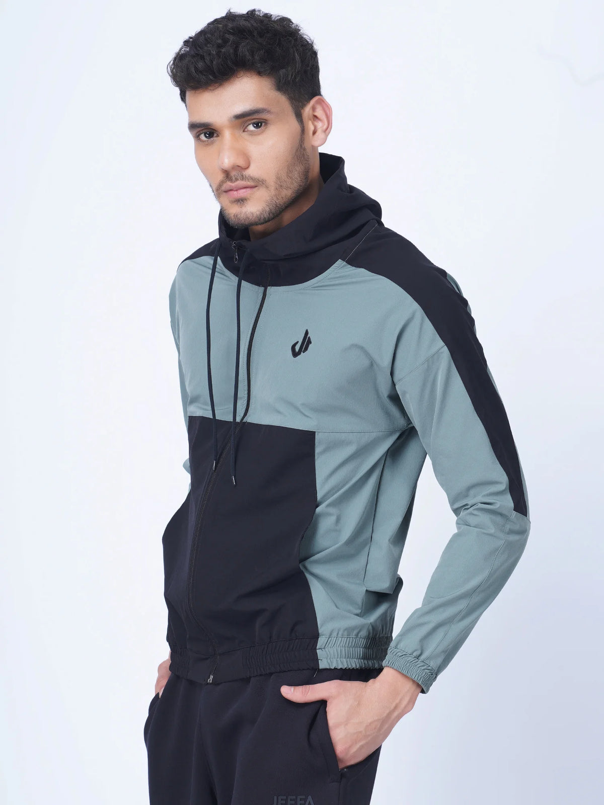 Colour Blocked Sports Jacket Hoodie (Olive)