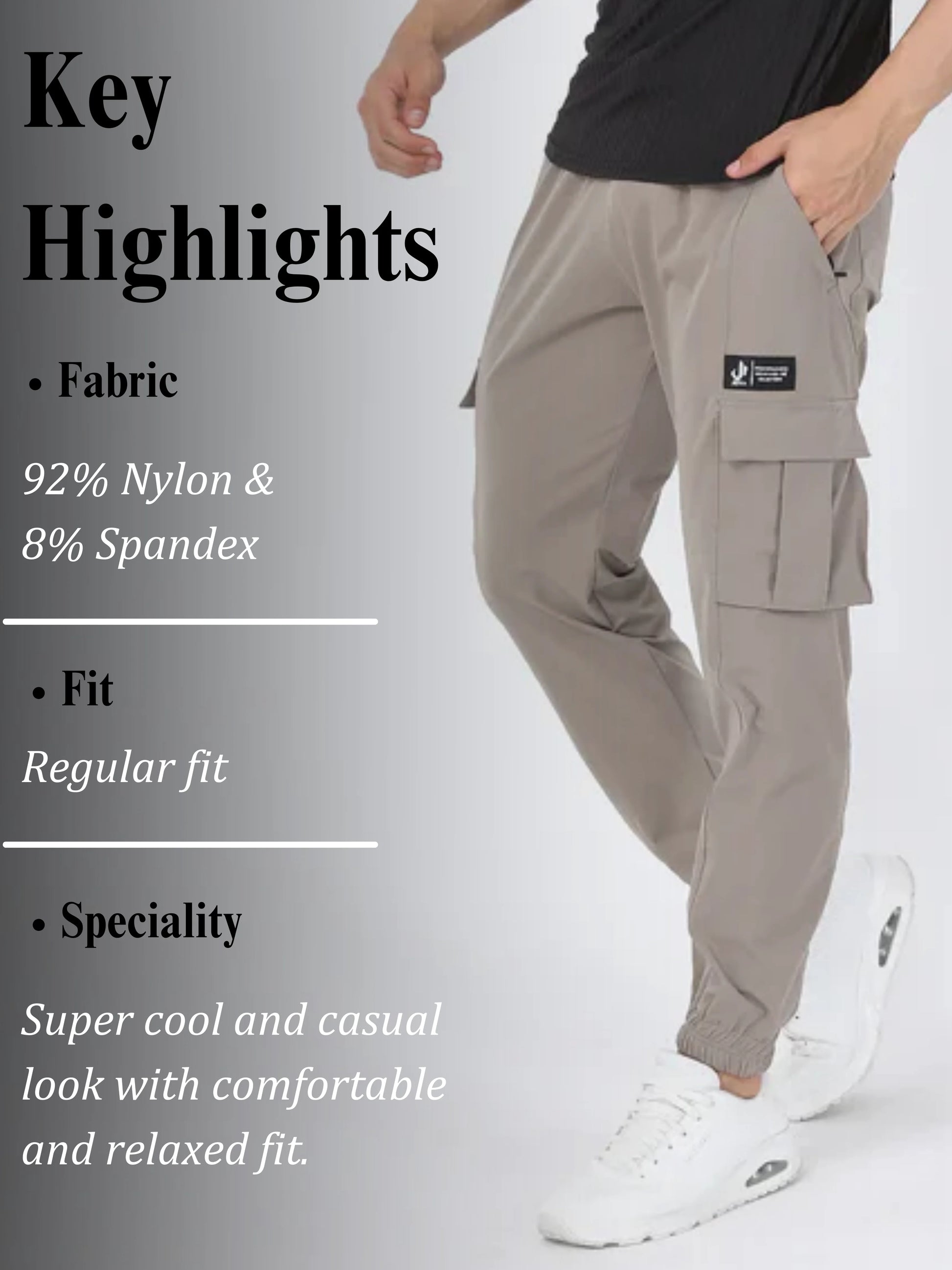 Jeffa Essential Cargo Pants in Beige Details