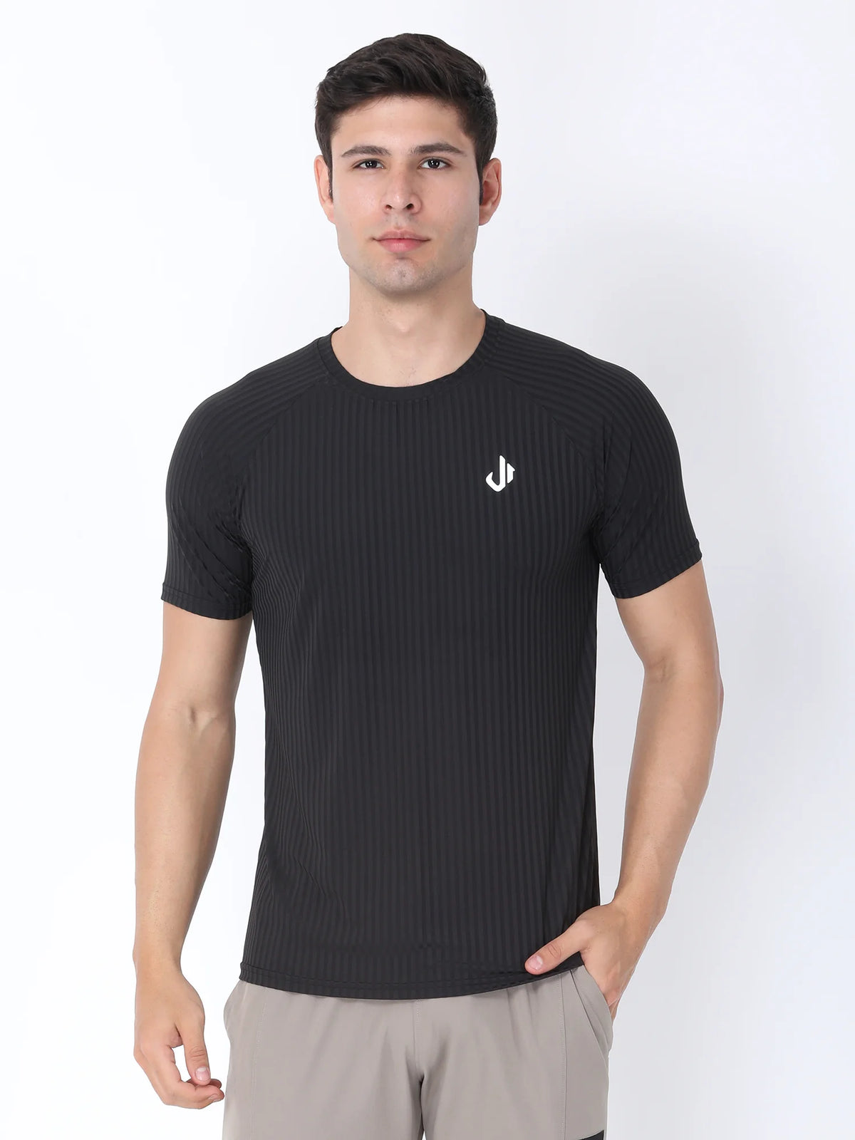 Front View of Jeffa Fit Fusion Nylon T-Shirt - Black