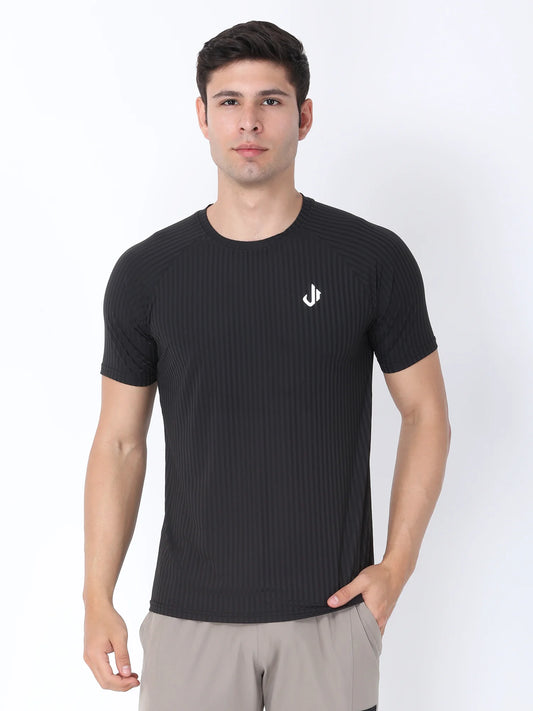Front View of Jeffa Fit Fusion Nylon T-Shirt - Black
