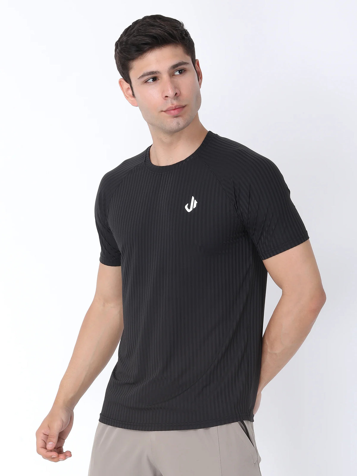 Left Side View of Jeffa Fit Fusion Nylon T-Shirt - Black