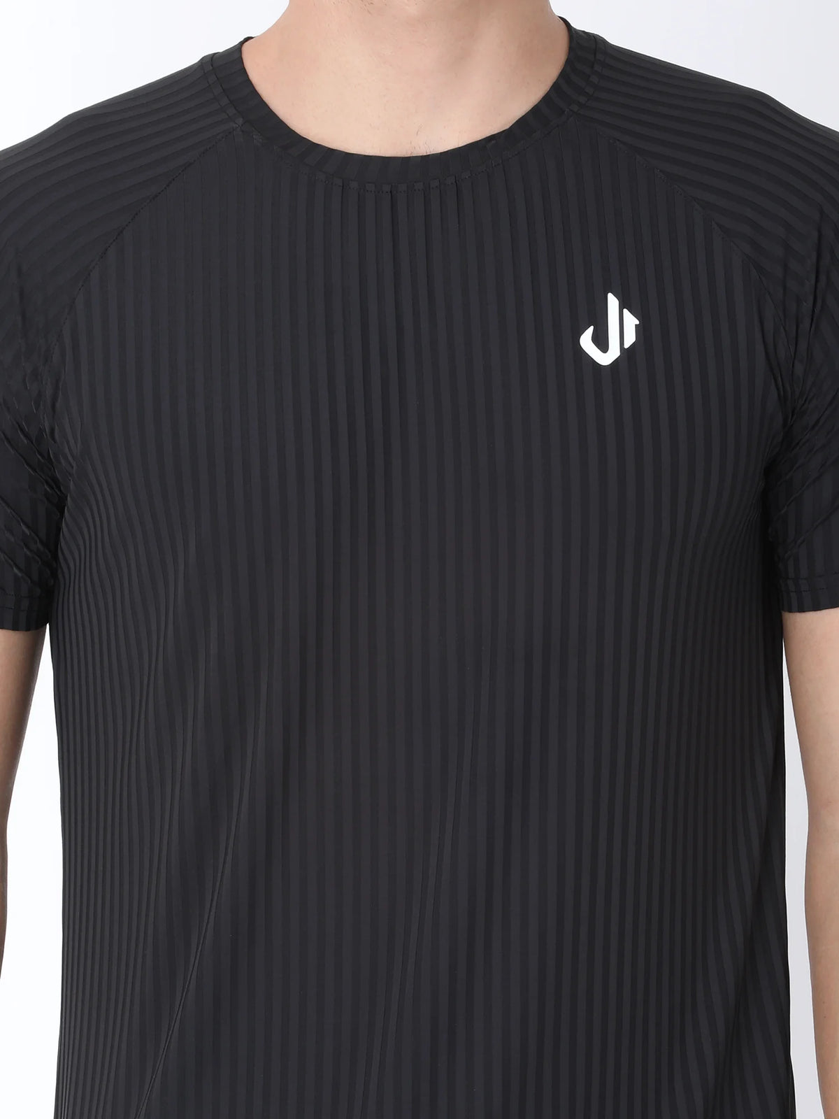 Close-Up View of Jeffa Fit Fusion Nylon T-Shirt - Black