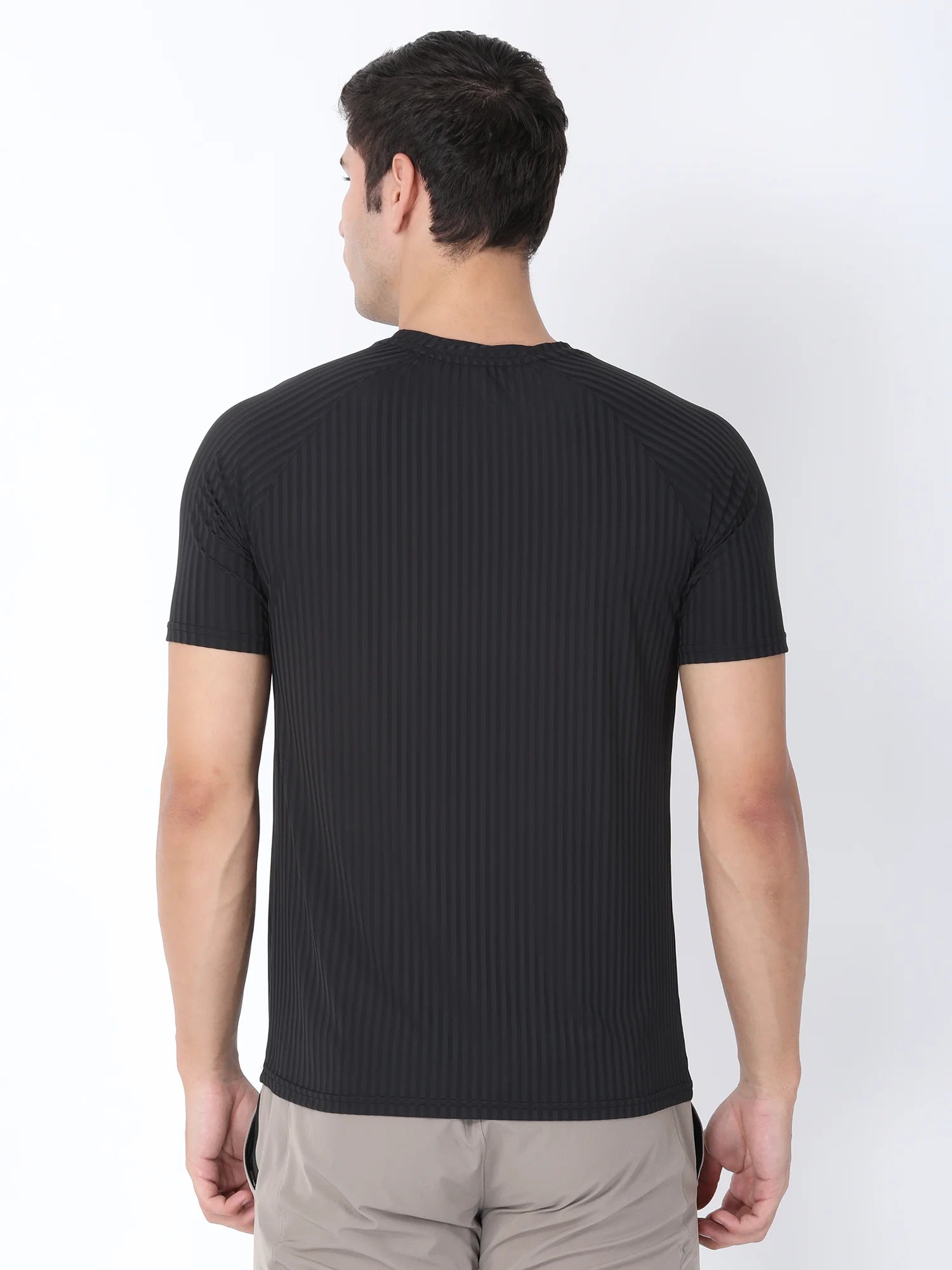 Back View of Jeffa Fit Fusion Nylon T-Shirt - Black