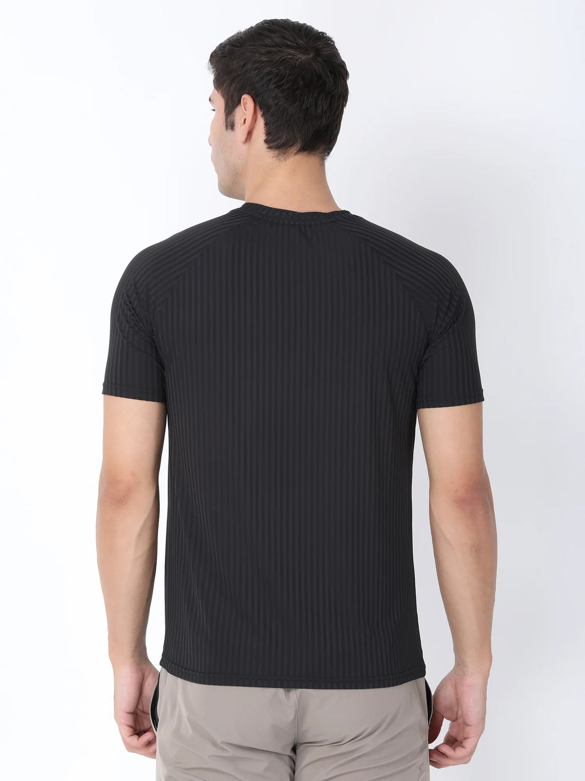 Back View of Jeffa Fit Fusion Nylon T-Shirt - Black