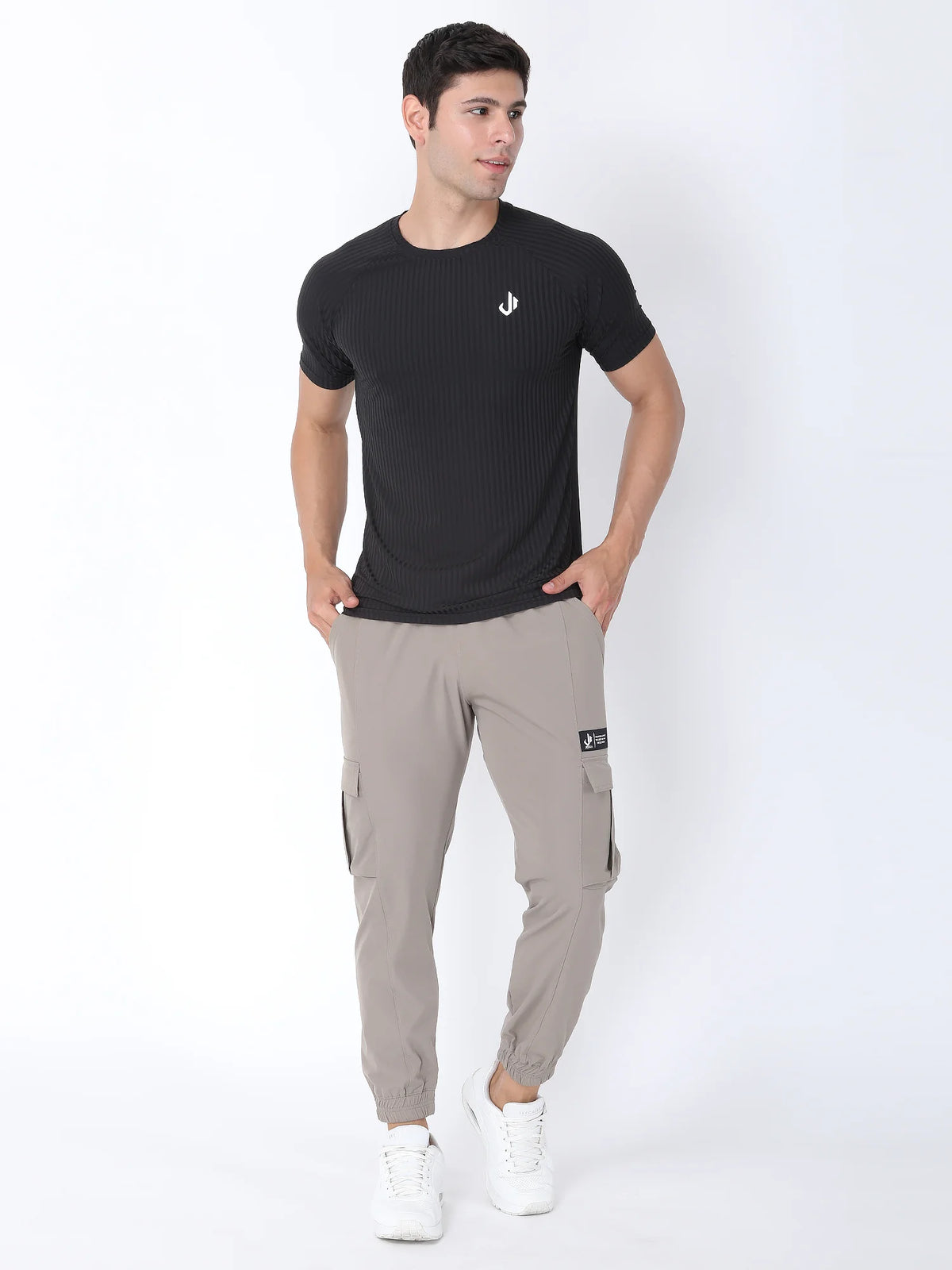 Full View of Jeffa Fit Fusion Nylon T-Shirt - Black