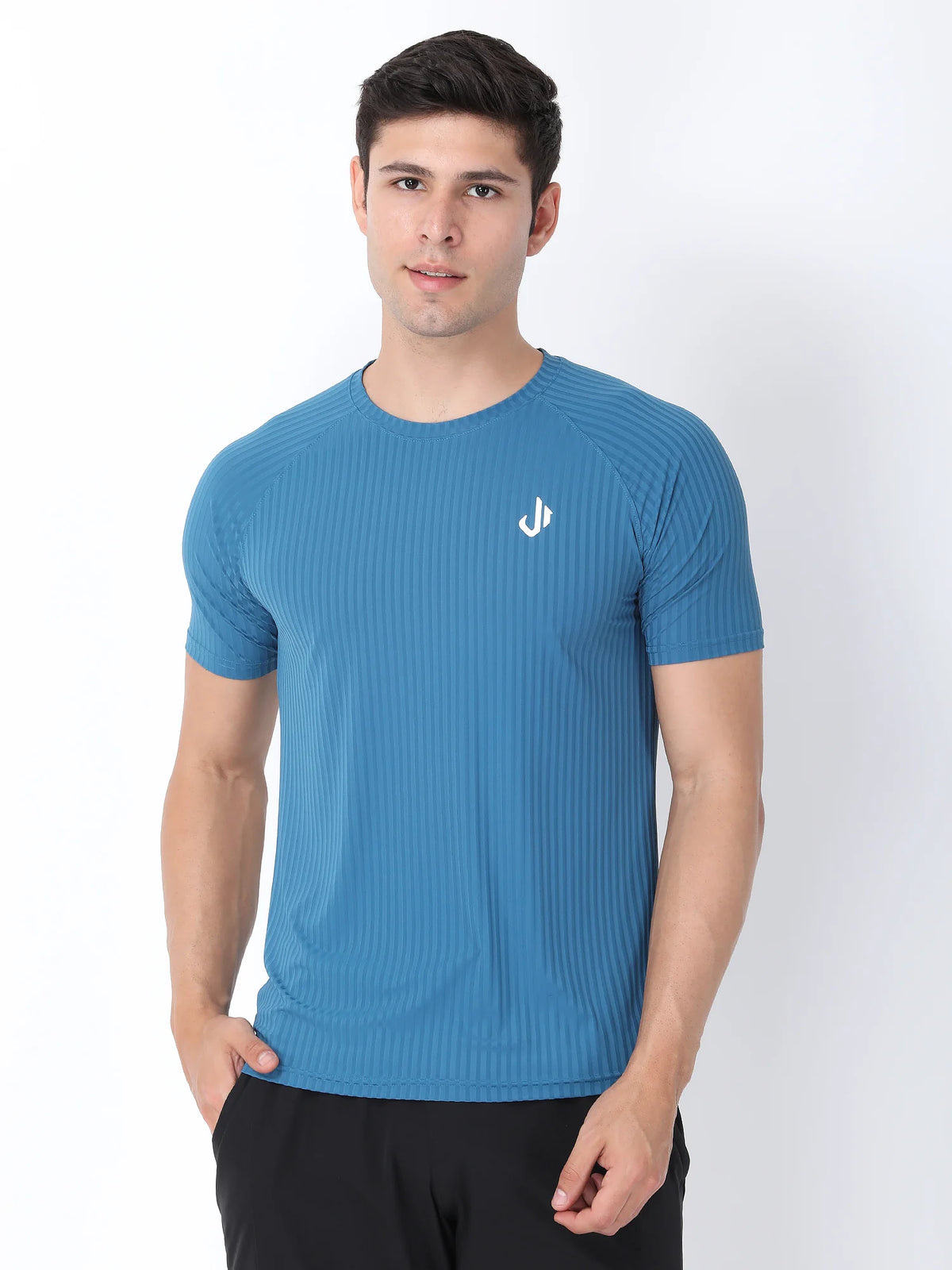 Front View of Jeffa Fit Fusion Nylon T-Shirt - Blue